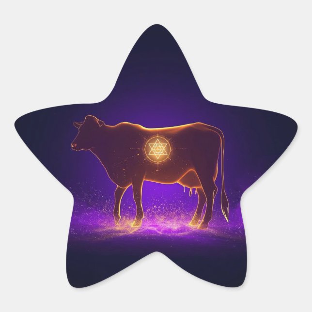 Divine Cow Silhouette | Govardhan Puja Spiritual Star Sticker (Front)