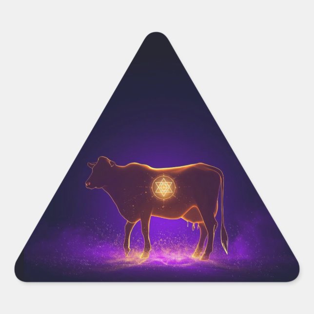 Divine Cow Silhouette | Govardhan Puja Spiritual Triangle Sticker (Front)