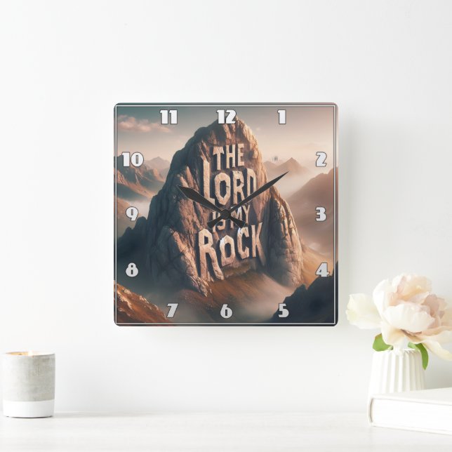 Divine Declaration: The Lord Is My Rock Square Wall Clock (Home)