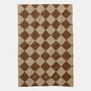 Divine Diamond Patterns_Chocolate Mocha_monogram Kitchen Towel
