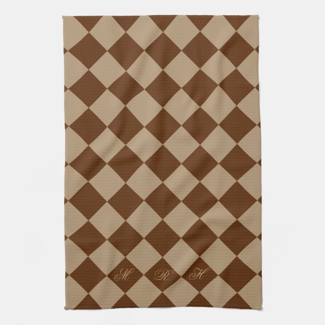 Divine Diamond Patterns_Chocolate Mocha_monogram Kitchen Towel (Vertical)