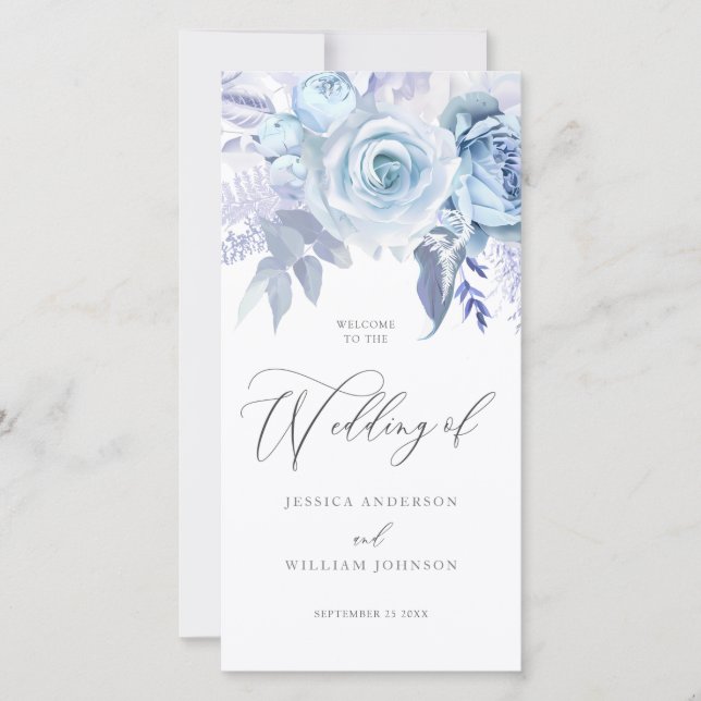 Divine Dusty Blue Floral Wedding Programme (Devant)