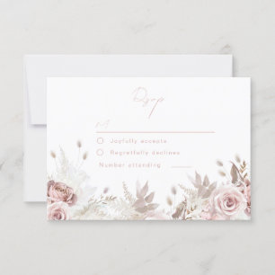 Divine Dusty Rose & Blush Floral Wedding RSVP Card