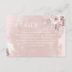 Divine Dusty Rose Blush Watercolor Wedding Details Enclosure Card