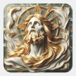 Divine Encounter Jesus Face in Ornate Gold Frame  Square Sticker