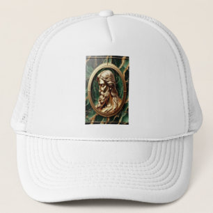 Divine Encounter Jesus Face in Ornate Gold Frame Trucker Hat