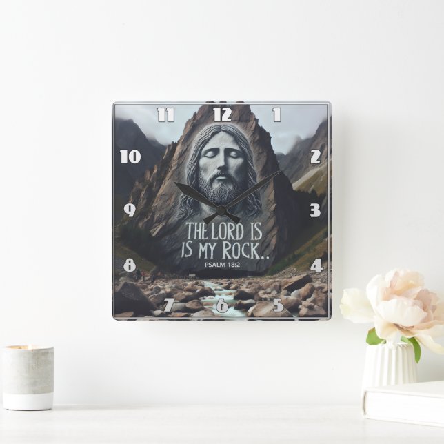 Divine Encounter: Jesus on Mountain Square Wall Clock (Home)
