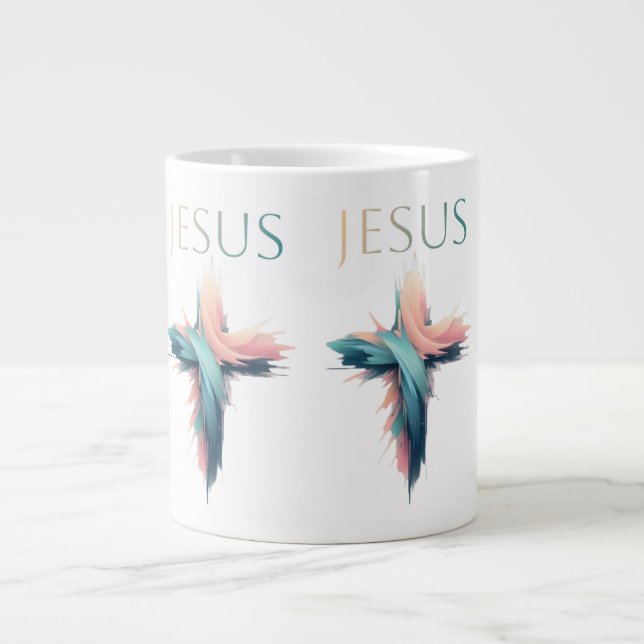 Divine Expression: The Cross of Jesus in Abstract  Large Coffee Mug (Front)