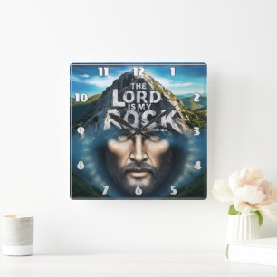 Divine Faith: The Lord Is My Rock Square Wall Clock