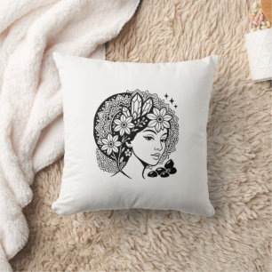 Divine Feminine Mandala Art Floral Crystal Goddess Throw Pillow