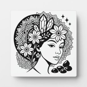 Divine Feminine Mandala Art Floral Crystal Plaque