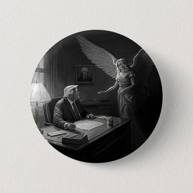 Divine Guidance: Donald Trump Advised by an Angel  2 Inch Round Button (Front)