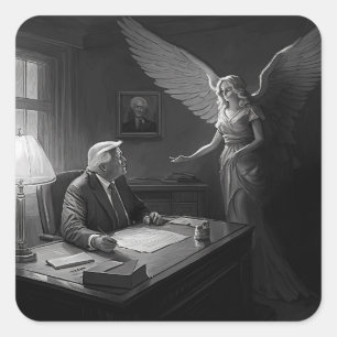 Divine Guidance: Donald Trump Advised by an Angel Square Sticker