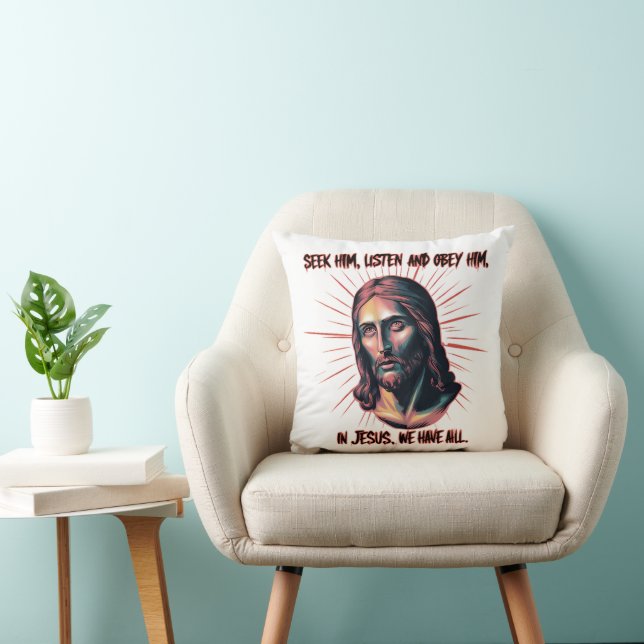 Divine Guidance: Seek, Listen, Obey Throw Pillow (Chair)