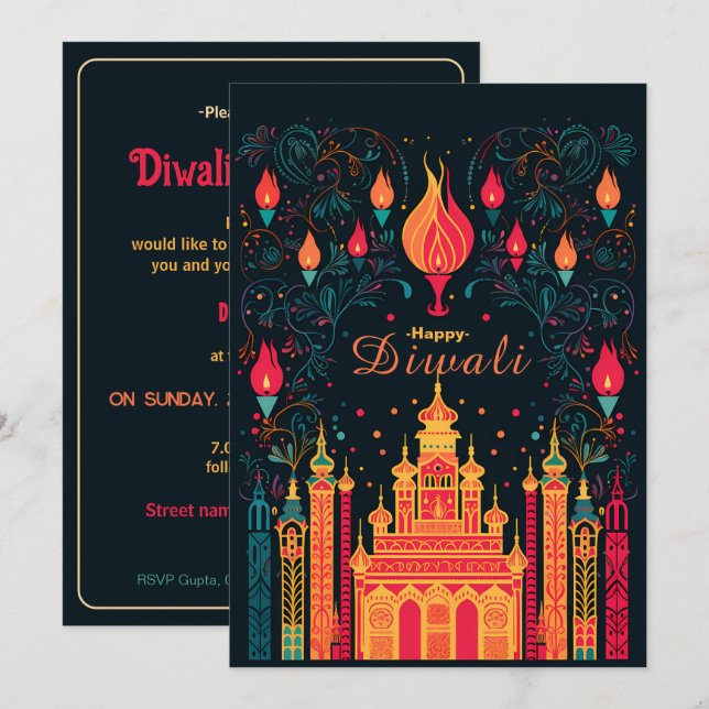 Divine Illumination: A Diwali Celebration Invitation (Front/Back)
