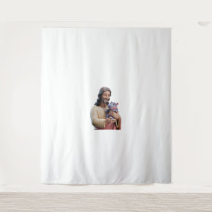 Divine_ Jesus and Moo Deng in Artistic Harmony Tan Tapestry