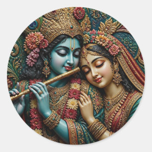 Divine Krishna and Radha Traditional Art Classic Round Sticker