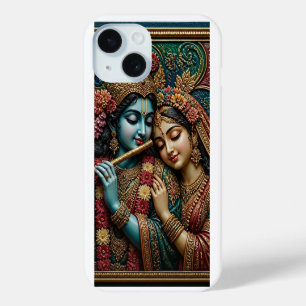 Divine Krishna and Radha Traditional Mural Art iPhone 15 Case