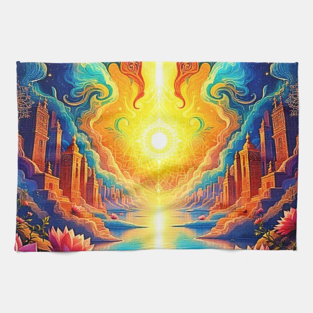 Divine Light City Awakening Kitchen Towel (Horizontal)