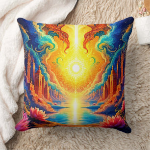 Divine Light City Awakening Throw Pillow