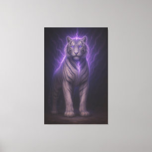 Divine Lightning White Tiger – Celestial Power Fan Canvas Print