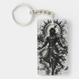Divine Lord Krishna Dark Silhouette Grunge Art Keychain