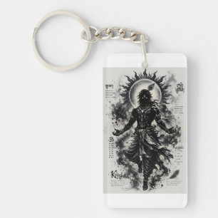 Divine Lord Krishna Dark Silhouette Grunge Art Keychain