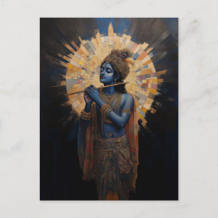 Divine Lord Krishna playing the Flute Art Nouveau Postcard