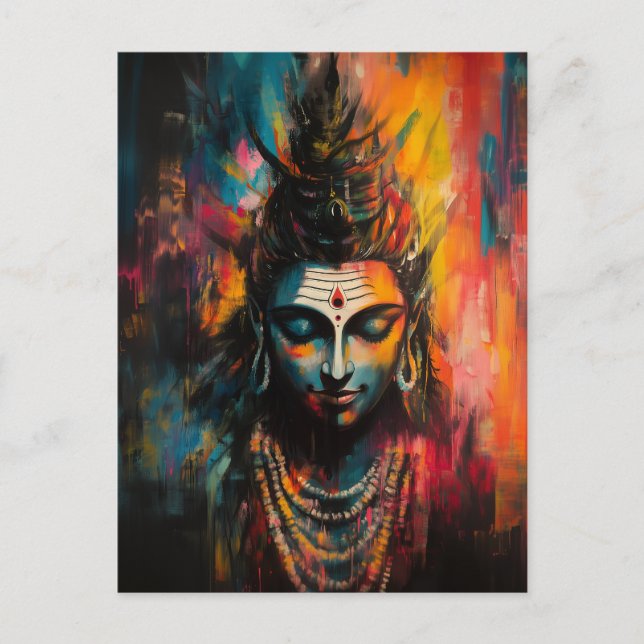 Divine Lord Shiva Abstract Rainbow Colour Splash Postcard (Front)