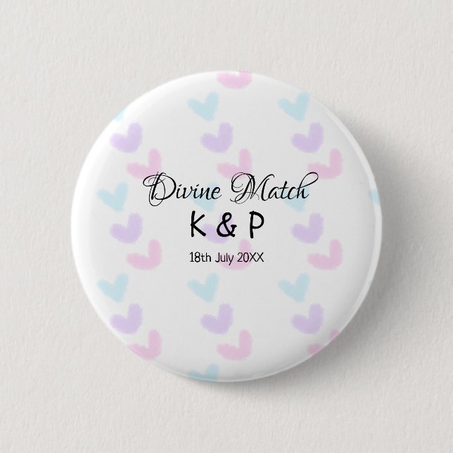 Divine match add couple name letter heart pattern  2 inch round button (Front)