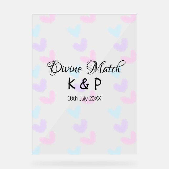 Divine match add couple name letter heart pattern  acrylic sign (Front)