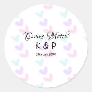 Divine match add couple name letter heart pattern  classic round sticker