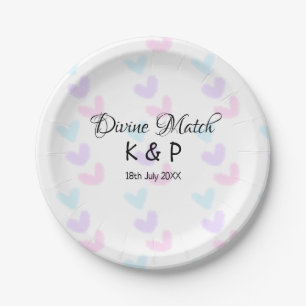 Divine match add couple name letter heart pattern paper plate