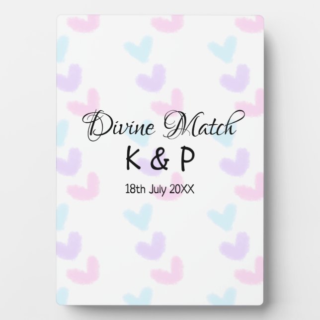 Divine match add couple name letter heart pattern  plaque (Front)