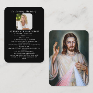 Divine Mercy Catholic Funeral Black Prayer Card