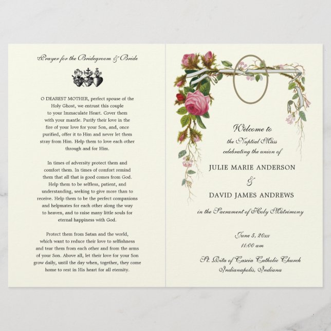 Divine Mercy Catholic  Mass Wedding Program (Front)
