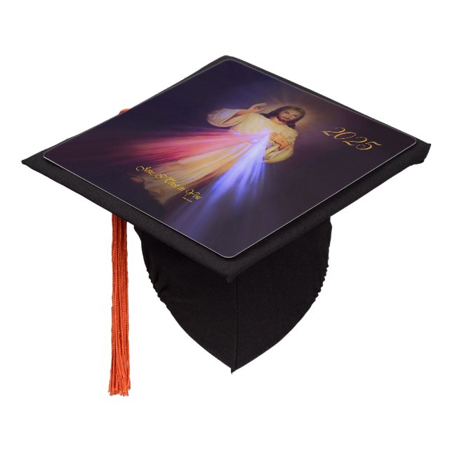 Divine Mercy Gold Class of 2025 Graduation Cap Topper (Angled)