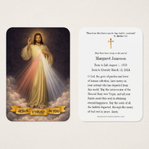 Divine Mercy Jesus Catholic Funeral Holy Card -