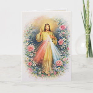 Divine Mercy Jesus Catholic Scripture Pink Roses Thank You Card