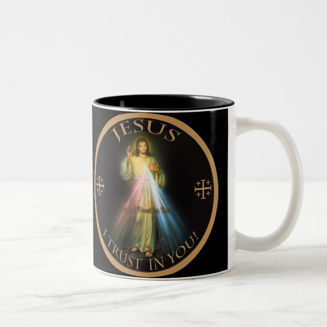 DIVINE MERCY, JESUS I TRUST IN YOU. Two-Tone COFFEE MUG (Right)