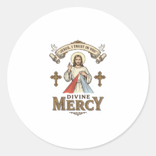 Divine Mercy Jesus Vintage Engraving Religious Shi Classic Round Sticker