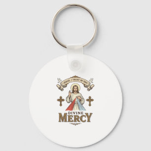 Divine Mercy Jesus Vintage Engraving Religious Shi Keychain