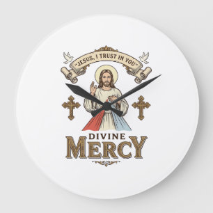 Divine Mercy Jesus Vintage Engraving Religious Shi Large Clock