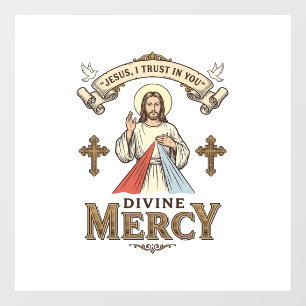 Divine Mercy Jesus Vintage Engraving Religious Shi Window Cling
