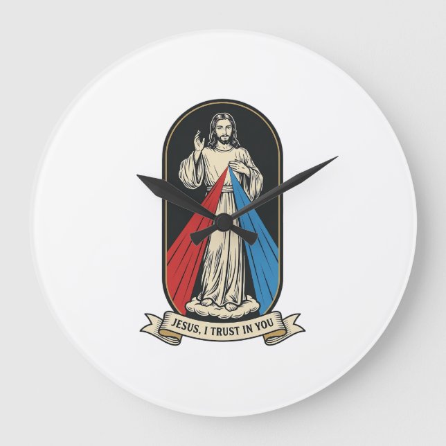 Divine Mercy Jesus Vintage Large Clock (Front)