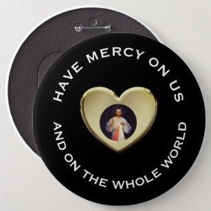 Divine Mercy Prayer Jesus Gold Heart 6 Inch Round Button