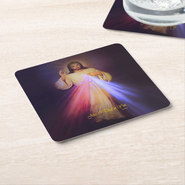 Divine Mercy Square Paper Coaster (Angled)