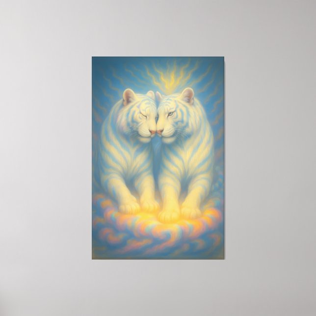 Divine Mirror White Tigers – Celestial Symmetry Ar Canvas Print (Front)
