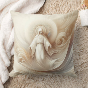 Divine Mother Blessing Amidst Soft White Tones Throw Pillow