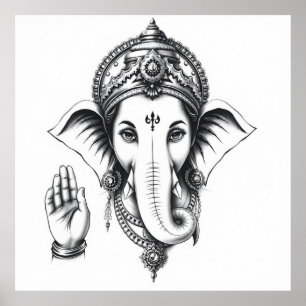 Divine Presence: Ganesha Charcoal Art Poster